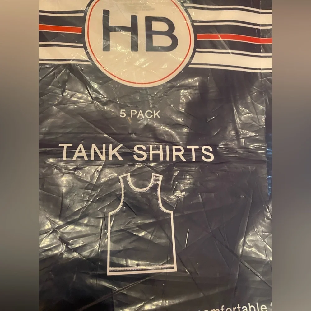 HB DXL Mens 5 Pack White Tank Shirts Big and Tall XL 100% Cotton Undershirts